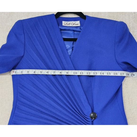 Vintage Lilli Ann 80s Royal Blue Aysymetrical 4 Button Blazer Size 8 - Picture 3 of 8